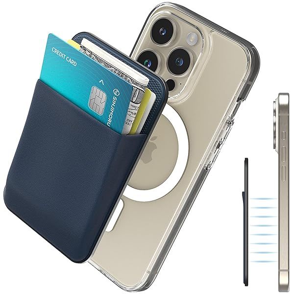 Sinjimoru MagSafe Wallet: Stretchy Lycra, 2600G Magnetic Strength, Minimalist Design for iPhone 16/15/14/13/12 - M-Basic Navy