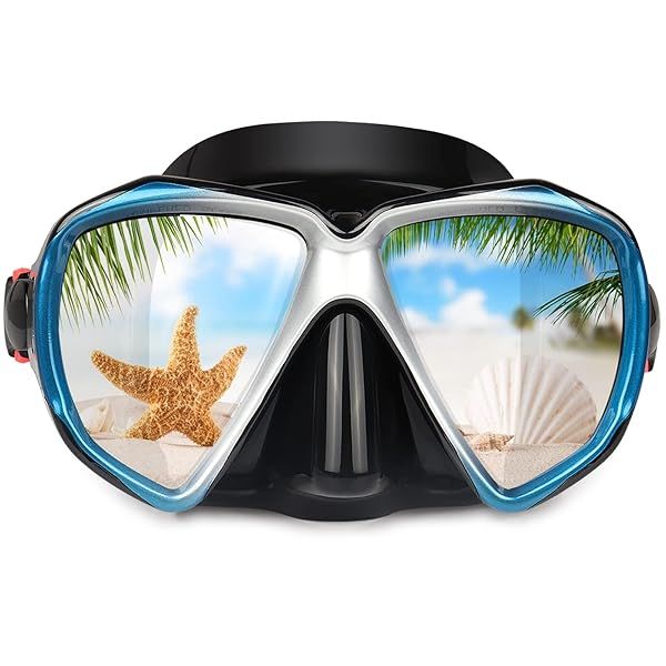 Panoramic HD Snorkel Diving Mask - Anti-Fog, Tempered Glass Goggles for Adults & Youth - Perfect for Diving & Swimming (Blue)