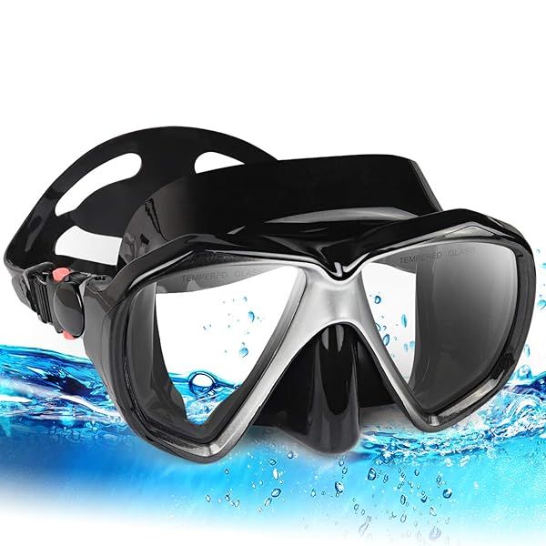 Panoramic HD Snorkel Diving Mask - Anti-Fog, Tempered Glass Goggles for Adults & Youth - Perfect for Diving & Swimming (A-Black)