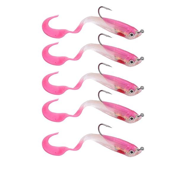5Pcs Soft Fishing Lures with Jig Head - Best Artificial Baits for Saltwater & Freshwater Fishing (SO050-3)