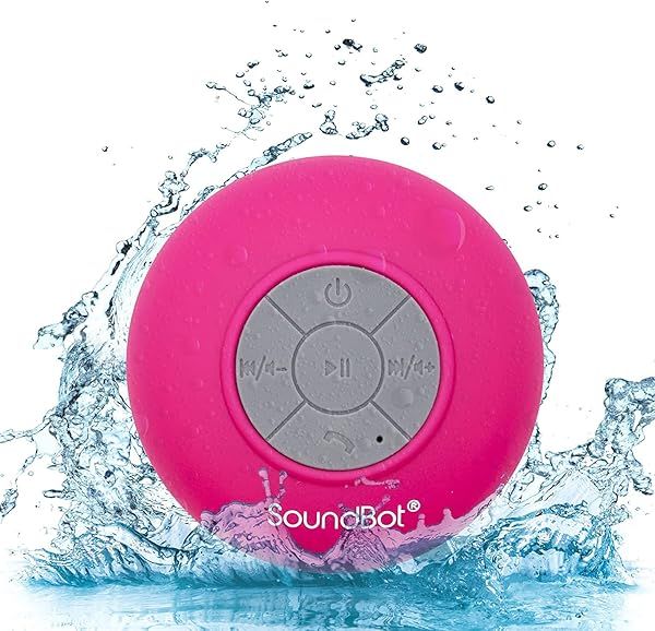Soundbot SB510 HD Bluetooth Shower Speaker: Water-Resistant, 6hrs Playtime, Handsfree Mic & Suction Cup - Perfect for Showers (Pink)
