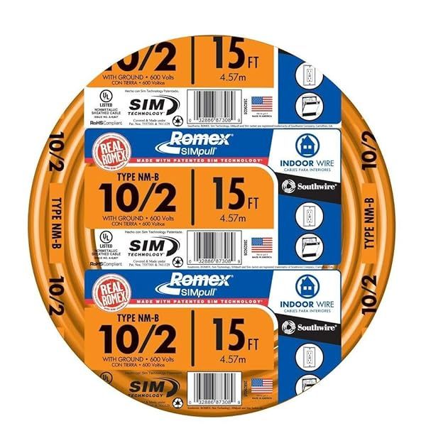 Buy Southwire 28829026 10/2 AWG Romex Simpull 15' NM-B Cable with Ground - Fast Shipping!