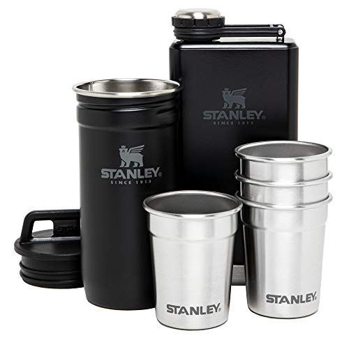 Stanley Adventure Nesting Shot Glass Set & Flask - 4 Stainless Steel Glasses in Rugged Case | Perfect Camping Gifts, Matte Black