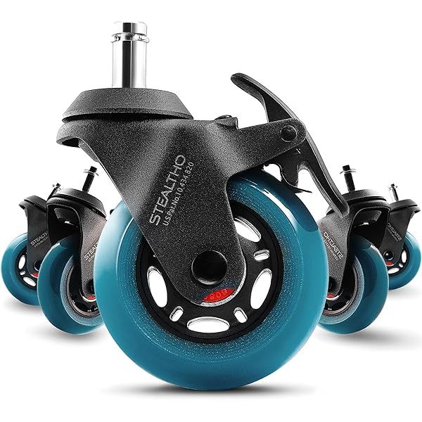 Stealtho Locking Caster Wheels Set of 5 - Heavy Duty Rubber Casters for Office Chairs & Furniture with Brakes