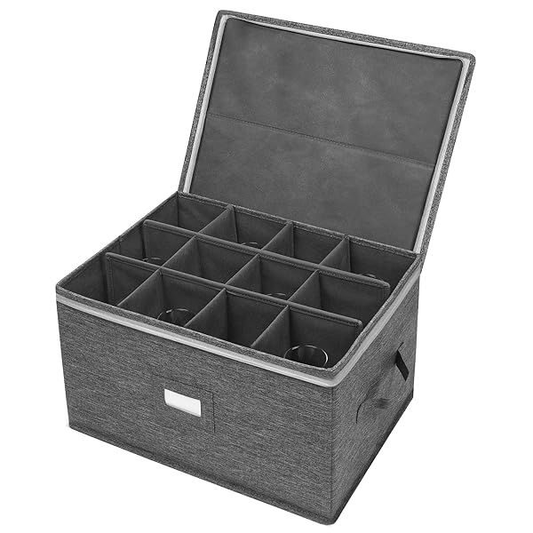 Premium Stemware Storage Case for 12 Wine Glasses - Durable Hard Top & Sides, Perfect for Crystal & Glassware (Grey)
