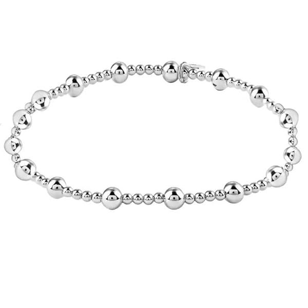 Elegant Sterling Silver Bracelets for Women - 925 Beaded Charm Bangles for Christmas & Birthday Gifts - 7.5 Inches