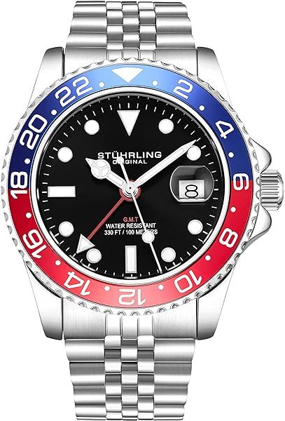 Stuhrling Original Men's GMT Watch: Stainless Steel, Dual Time, Water Resistant, Quickset Date - Perfect for Every Occasion!