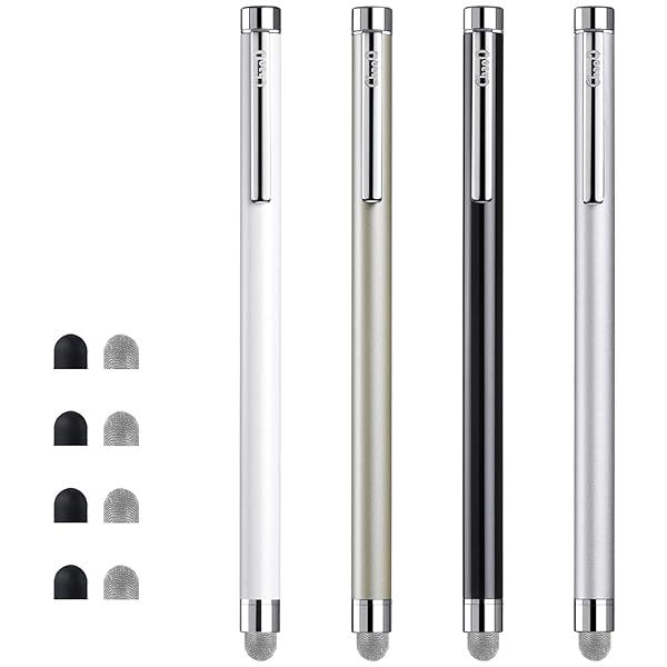 ChaoQ 4 Pcs Stylus Pens for Touch Screens - Replaceable Mesh & Rubber Tips in Silver, Black, White, Champagne