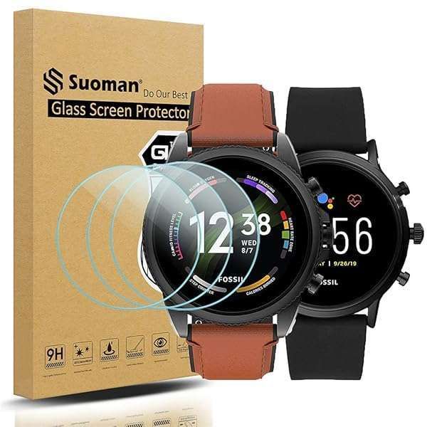 Suoman 3-Pack Tempered Glass Screen Protector for Fossil Gen 5 & 6 Smartwatches - 9H Hardness, Anti-Scratch, 2.5D Design