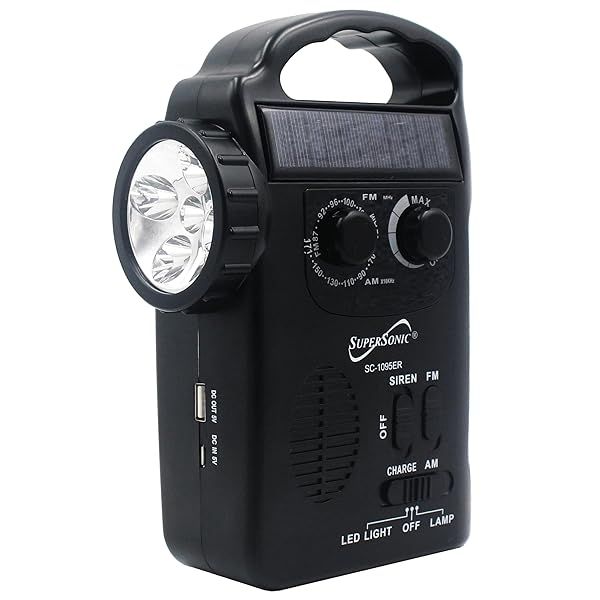 Supersonic SC-1095ER: Ultimate Emergency Solar/Hand Crank Radio with Flashlight & Phone Charger