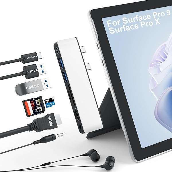 Surface Pro 9/11 Hub Docking Station: 7-in-1 Triple Display with 4K HDMI & 8K USB-C Thunderbolt 4 for Ultimate Connectivity