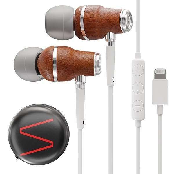 Symphonized Premium Wooden iPhone Earphones Wired (Apple MFI Certified), Deep Bass Sound, 3D Sound, Microphone Volume Control, 90% Noise Cancelling with Lightning. Earphones for iPhone SE to 14