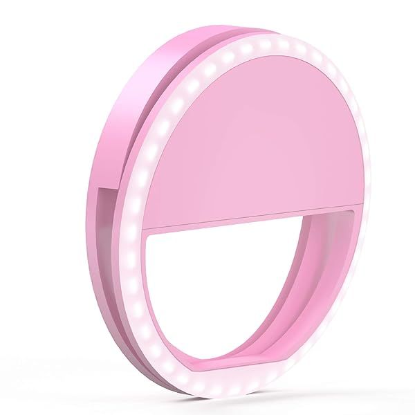TALK WORKS Selfie Ring Light for iPhone 15 14 13 Android iPad Laptop Clip On LED Webcam Video Lighting Pink