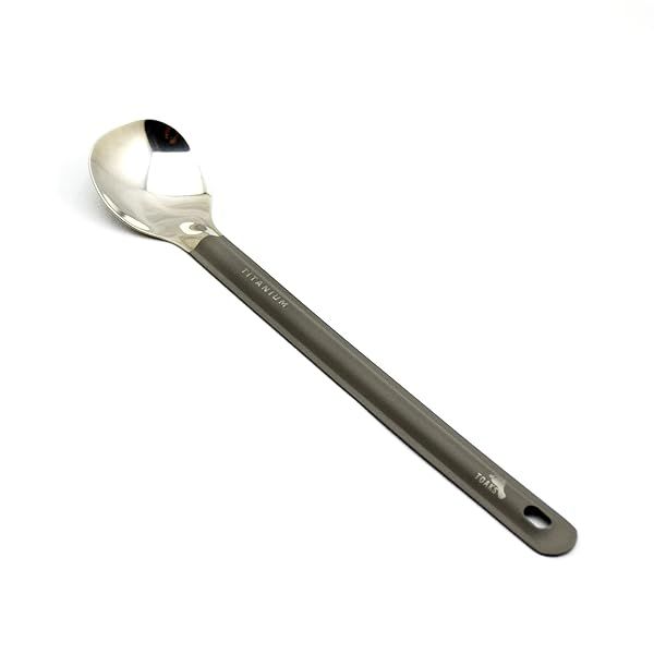 TOAKS Titanium Long Handle Spoon: Lightweight, Durable & Polished Bowl for Outdoor Cooking