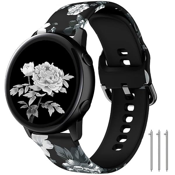 TOOLAIK Floral Bands for Samsung Galaxy Watch 4 & Active 2 - Stylish Silicone Straps for 40mm, 44mm, 42mm, 46mm