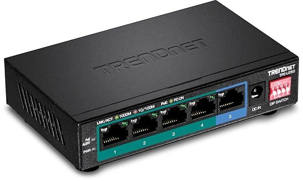 TRENDnet 5-Port Gigabit PoE+ Switch TPE-LG50: Extend PoE+ 200m, 4 Ports, Lifetime Protection