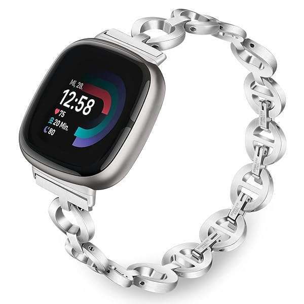 TRUMiRR Stainless Steel Band for Fitbit Versa 4/Sense 2 - Stylish Women's Jewelry Strap for Versa 3/Sense Smart Watch
