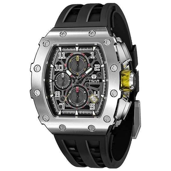 TSAR BOMBA Men's Luxury Chronograph Watch: 50M Waterproof, Luminous, Japanese Quartz, Silicone Strap - Perfect Gift!