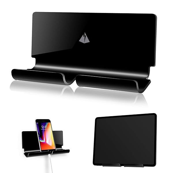TXEsign Wall Tablet Holder Mount for Tablets & Smartphones - Black Adhesive Stand