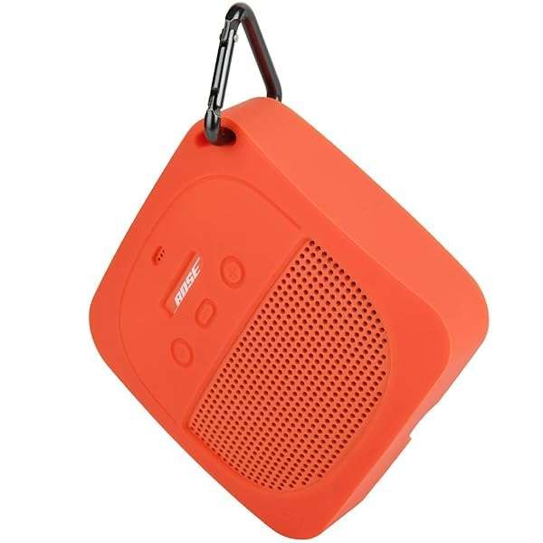 TXEsign Silicone Case for Bose SoundLink Micro - Soft Protective Cover with Metal Hook (Orange)