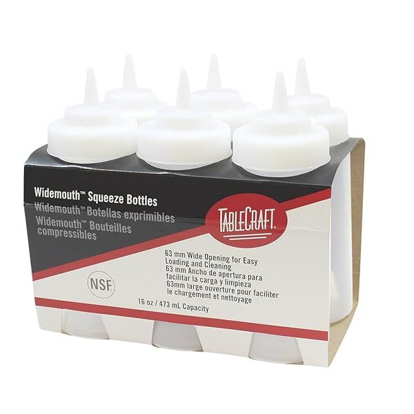 TableCraft C11663C White 16 Oz Wide Squeeze Dispenser Pack of 6 for Easy Dispensing and Storage