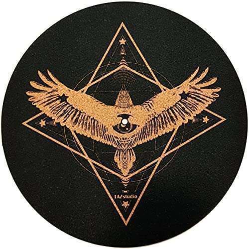 Enhance Sound with TazStudio Premium 4mm Cork Turntable Mat - Psychedelic Eagle Design for Vinyl LPs