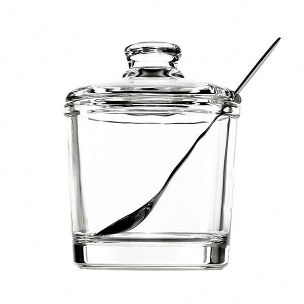 Classic Clear Glass Sugar Bowl with Lid & Spoon - Perfect Condiment Storage for Kitchen