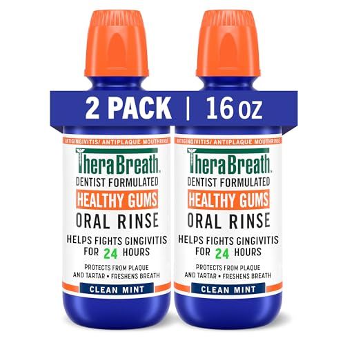 TheraBreath Healthy Gums Mouthwash Clean Mint - Antigingivitis, Dentist-Formulated 16 Fl Oz (2-Pack) for Optimal Oral Health