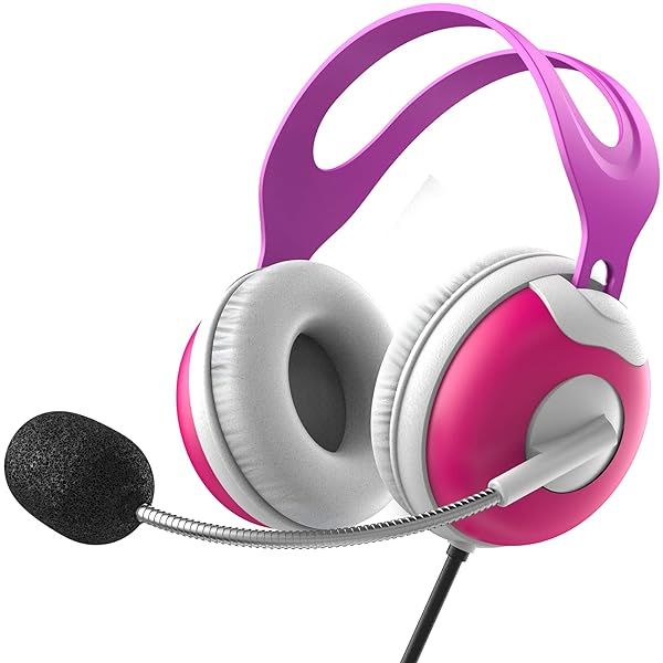 Thore Kids Headphones with Boom Mic & Volume Control - Perfect for Online School (Pink)