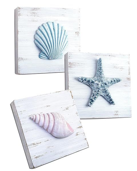 3D Beach Wall Art Set - Seashell & Starfish Decor for Coastal Bathroom, Bedroom & Living Room | TideAndTales