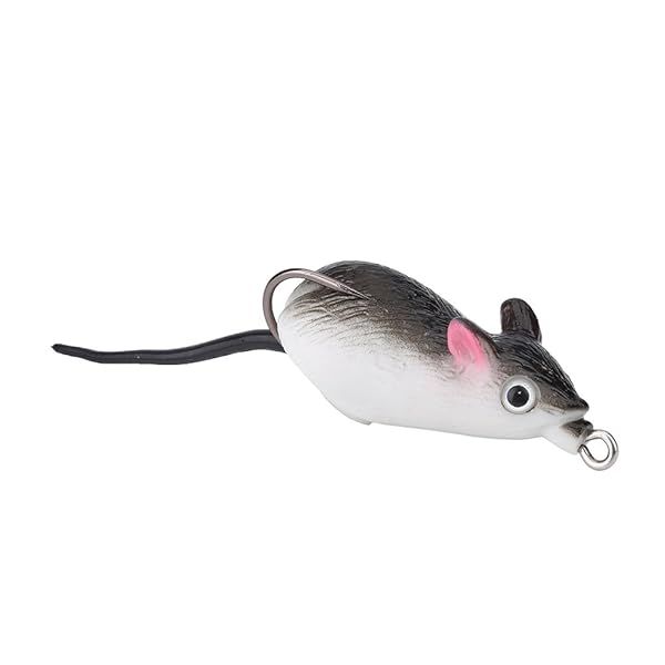 Topwater Mice Lure - Soft Rubber Mouse Fishing Bait for Bass | 1pc Dual Hook Tackle (Dark Grey)