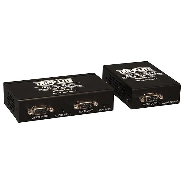 Tripp Lite VGA & Audio Extender over Cat5/Cat6 - 1000ft, 1920x1440, EDID Copy (B130-101A-2) - High-Quality Black Transmitter & Receiver