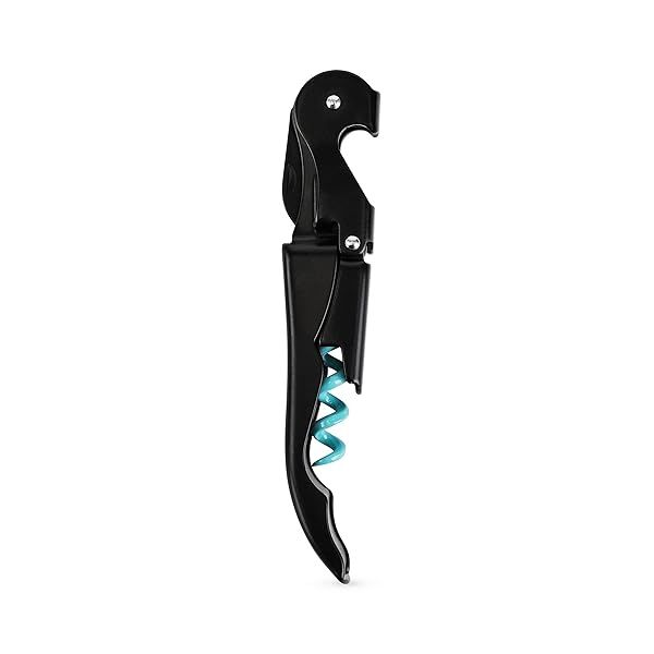 True Brands TrueTap Double Hinged Corkscrew: Durable Stainless Steel Wine Opener with Foil Cutter - Black & Blue