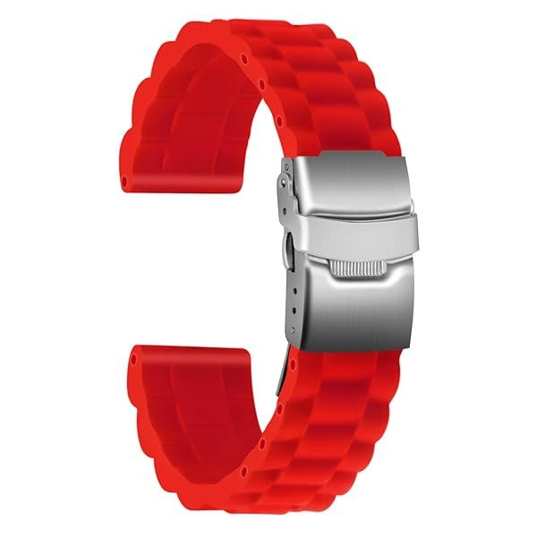 ULLCHRO Waterproof Silicone Watch Strap - 18mm Red Rubber Band with Stainless Steel Buckle | Replacement for 16mm, 20mm, 22mm, 24mm