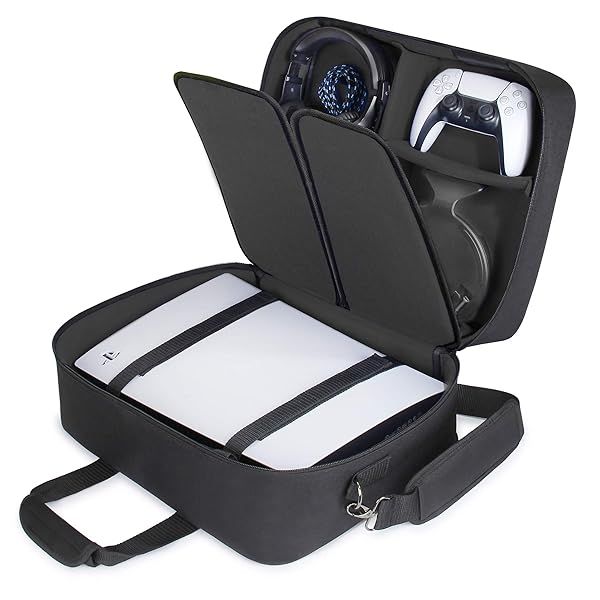 USA Gear PS5 Carrying Case - Travel Bag for PlayStation 5 & Slim, Adjustable Interior for Controllers & Games (Black)