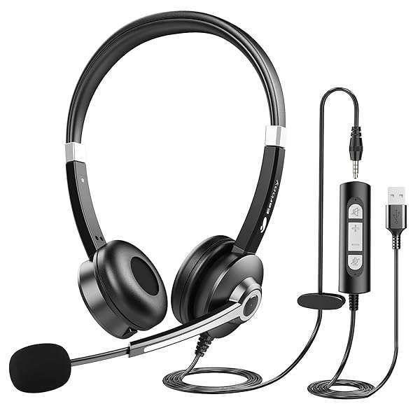 USB Computer Headset with Noise Cancelling Mic for Laptop & PC - Ideal for Office, Zoom, & Telework