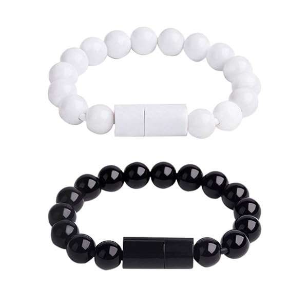 USB Type C Cable 2 Pack - Fast Charging & Data Sync for S9, S8, Note 9, V20, V30 (Black & White Bead Bracelet)