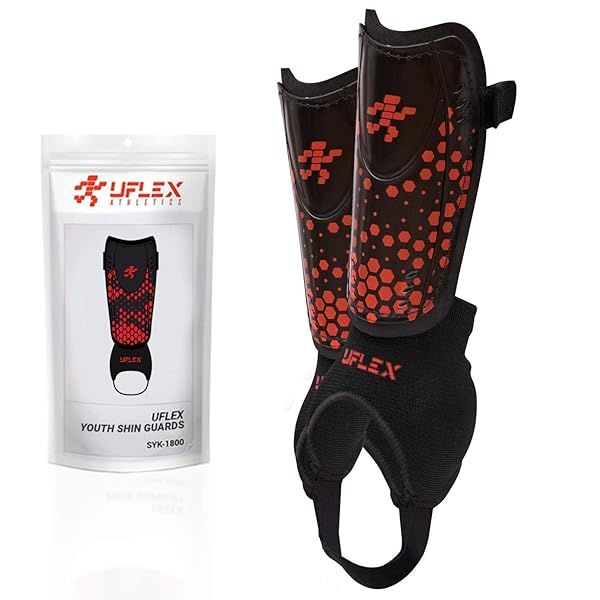 Uflex Athletics Slip and Slide Shin Guards for Kids - Padded Soccer Gear with Adjustable Straps & Ankle Support
