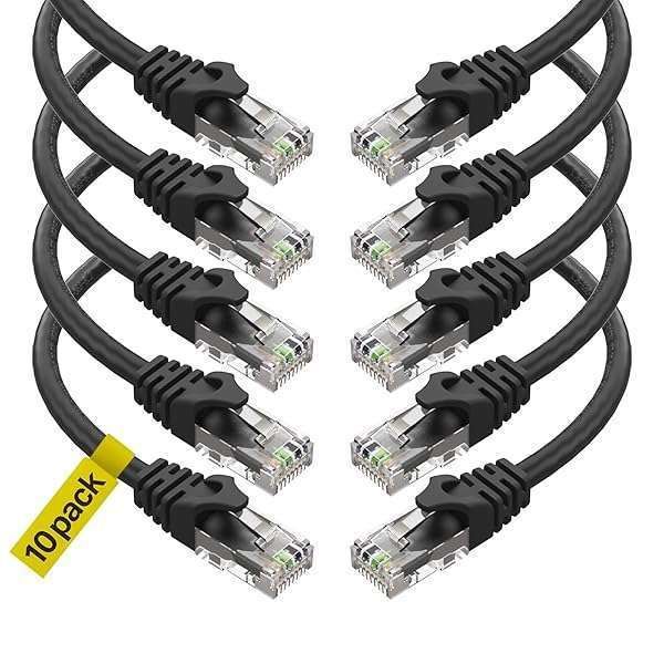 Ultra Clarity Cat 6 Ethernet Cable 1FT (10 Pack) - 10Gbps High-Speed RJ45 Network Cord for PS4/5, Xbox, Modem & Router