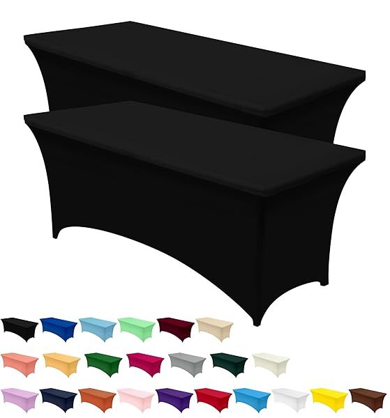 Utopia Kitchen 2-Pack Black Spandex Tablecloths - Fitted, Washable & Wrinkle-Resistant for Events & Parties (6FT Rectangular)