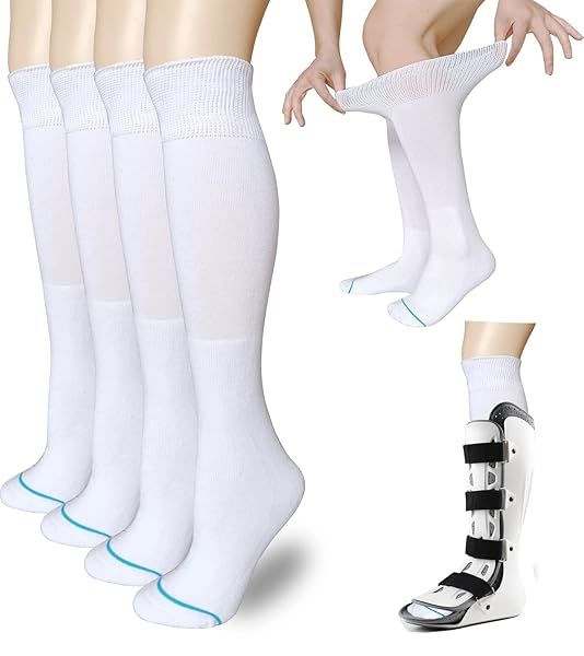 VEIGIKE Medical Tube Socks for Orthopedic Walking Boots and Fracture Boot Cast 2 Pairs White