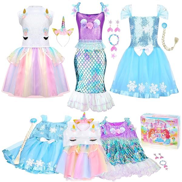 VGOFUN Princess Dress Up Clothes for Little Girls Costume Set for Pretend Play Birthday Gifts Age 3-6
