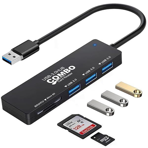 VIENON 5-in-1 USB 3.0 Hub with SD/TF Card Reader & 3 Ports for PC, MacBook, Surface Pro - Fast Data Transfer & Easy Connectivity