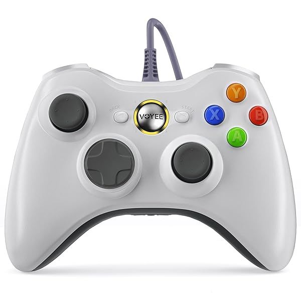 VOYEE Wired PC Controller for Xbox 360 Slim and Windows 10 8 7 with Upgraded Joystick and Double Shock Enhanced White