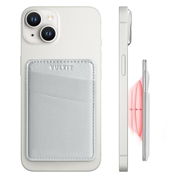 VULKIT Magnetic Phone Wallet for MagSafe RFID Blocking Card Holder for iPhone 16 15 14 13 12 Series and Phone Case Silver