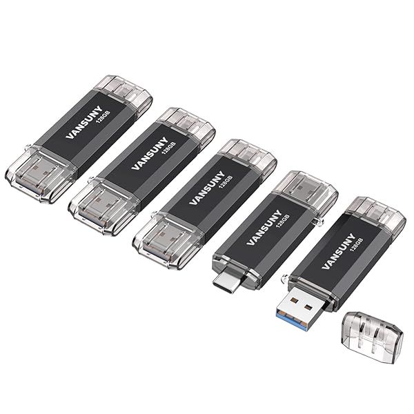 Vansuny 5 Pack 128GB USB C Flash Drive 2 in 1 OTG USB 3.0 Memory Stick for Android Smartphones Computers MacBook Tablets PC