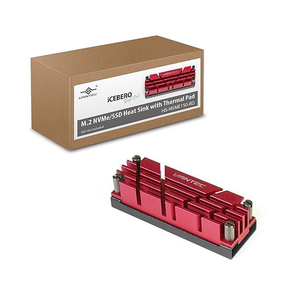 Vantec ICEBERQ M.2 NVMe SSD Heat Sink with Thermal Pad - HS-NVME150-RD (Red) for Optimal Cooling