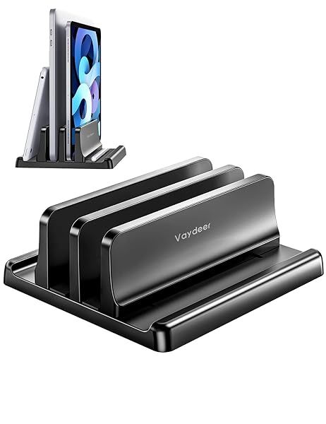 Vaydeer Vertical Laptop Stand for Desk, Dual Slots Plastic Laptop Holder with Space Saving 4-in-1 Design, Adjustable Laptop Stand Supports MacBook, Chromebook, Surface, Dell