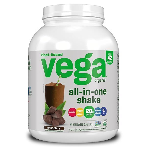 Vega Organic All-in-One Vegan Protein Powder - Chocolate Flavor, Superfoods & Immunity Boost, Keto-Friendly, 61.8 Oz