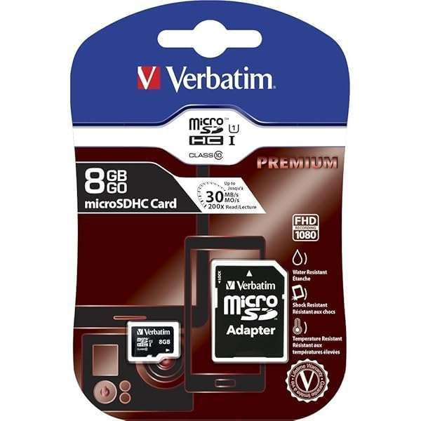 Verbatim 44081 8GB Premium microSDHC Card with Adapter - UHS-I Class 10 for Fast Performance
